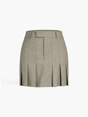 Glen Check Graceful Pleat Mini Skirt Khaki / XS Skirts