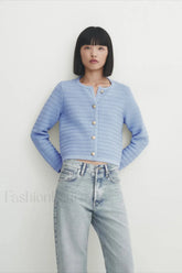 Gold Button Textured Knit Cardigan