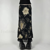 Goth Floral Mesh Double Layer Skirt Black / S