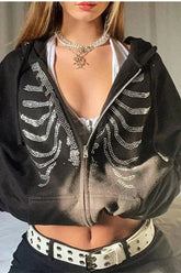 Gothic Black Zip Up Hoodie Black / S