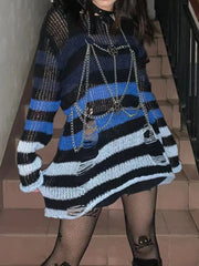 Gradient Striped Distressed Long Sleeve Mini Dress Mini Dresses