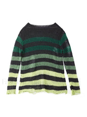 Gradient Striped Distressed Long Sleeve Mini Dress Mini Dresses