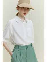 Half Sleeve Polo Neck Pocket Blouse