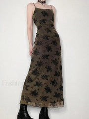 Halloween Double Layered Floral Slip Maxi Dress Black / S Maxi Dresses