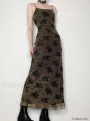 Halloween Double Layered Floral Slip Maxi Dress Black / S Maxi Dresses