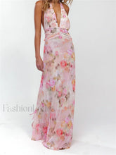 Halter Floral Dot Off Shoulder Maxi Dress pink / S