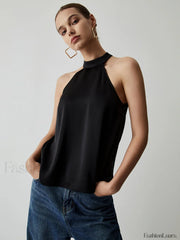 Halter Satin Graceful Tank Top Black / XS Tank Tops & Camis