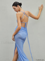 Halter Sheer Backless Trendy Split Long Dress Dresses