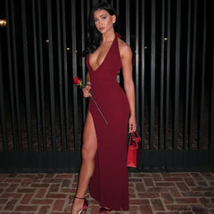 Halter Split V Neck Maxi Dress