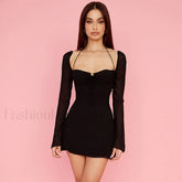 Halter Tie Strap Ruched Cut Out Club Mini Dress Black S / Black Party Dresses
