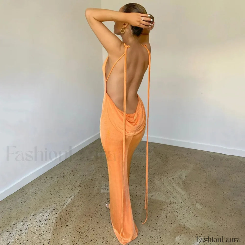 Halter Wrap Open Back Maxi Dress