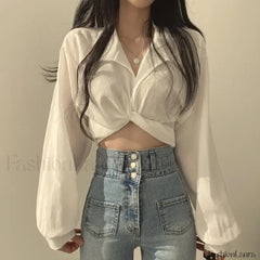 Harajuku Sexy Korean Black Female Blouse white / S