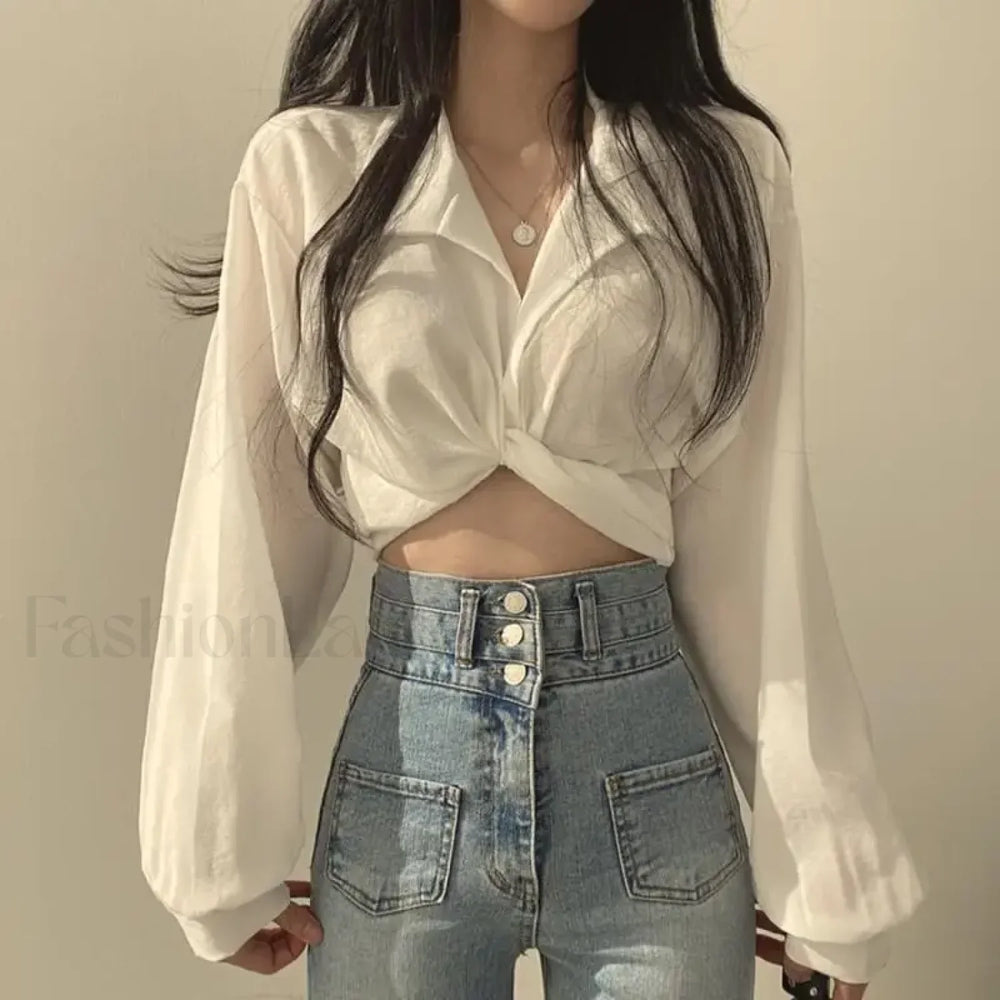 Harajuku Sexy Korean Black Female Blouse white / S