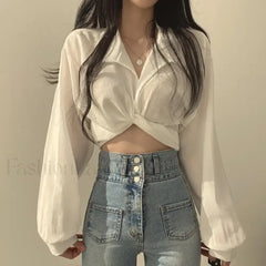 Harajuku Sexy Korean Black Female Blouse white / S