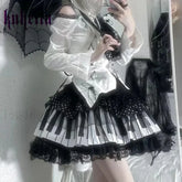Harajuku Y2K Piano Key Dot Lace Gothic Lolita Fairy Skirt waist 60 80cm