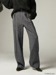 Herringbone Pockets Wide Trendy Leg Dress Pants Pants