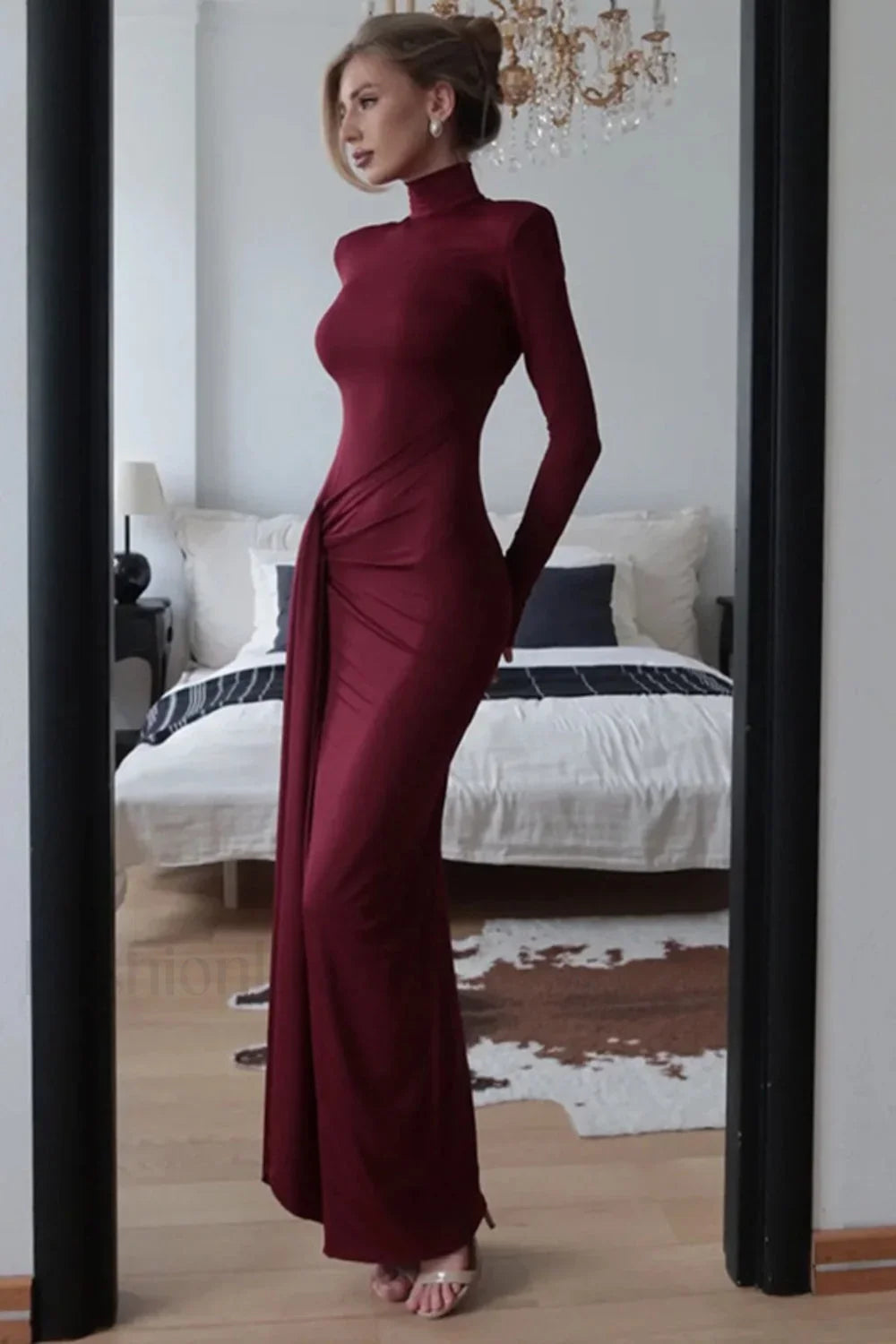 High Neck Patchwork Tie Maxi Dress