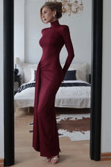 High Neck Patchwork Tie Maxi Dress