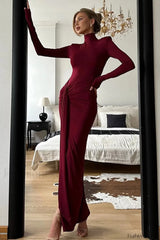 High Neck Patchwork Tie Maxi Dress