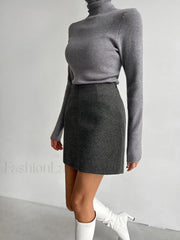 High Waist Graceful Solid Mini Skirt Skirts