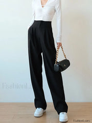High Waist Pleated Trendy Wide Leg Pants Pants