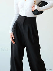 High Waist Pleated Trendy Wide Leg Pants Pants