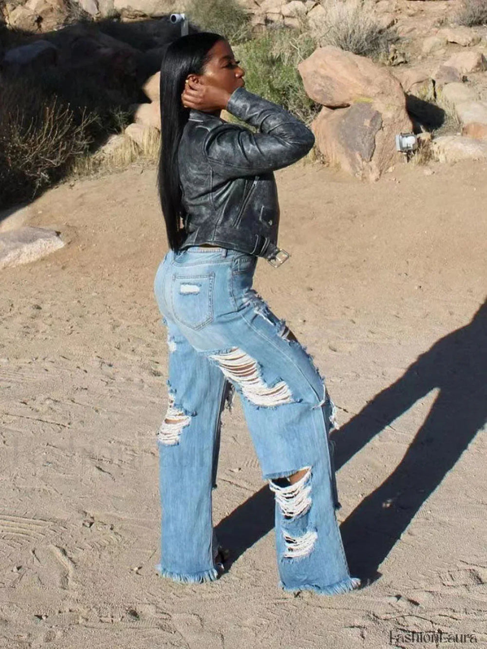 High Waist Ripped Jeans Jeans