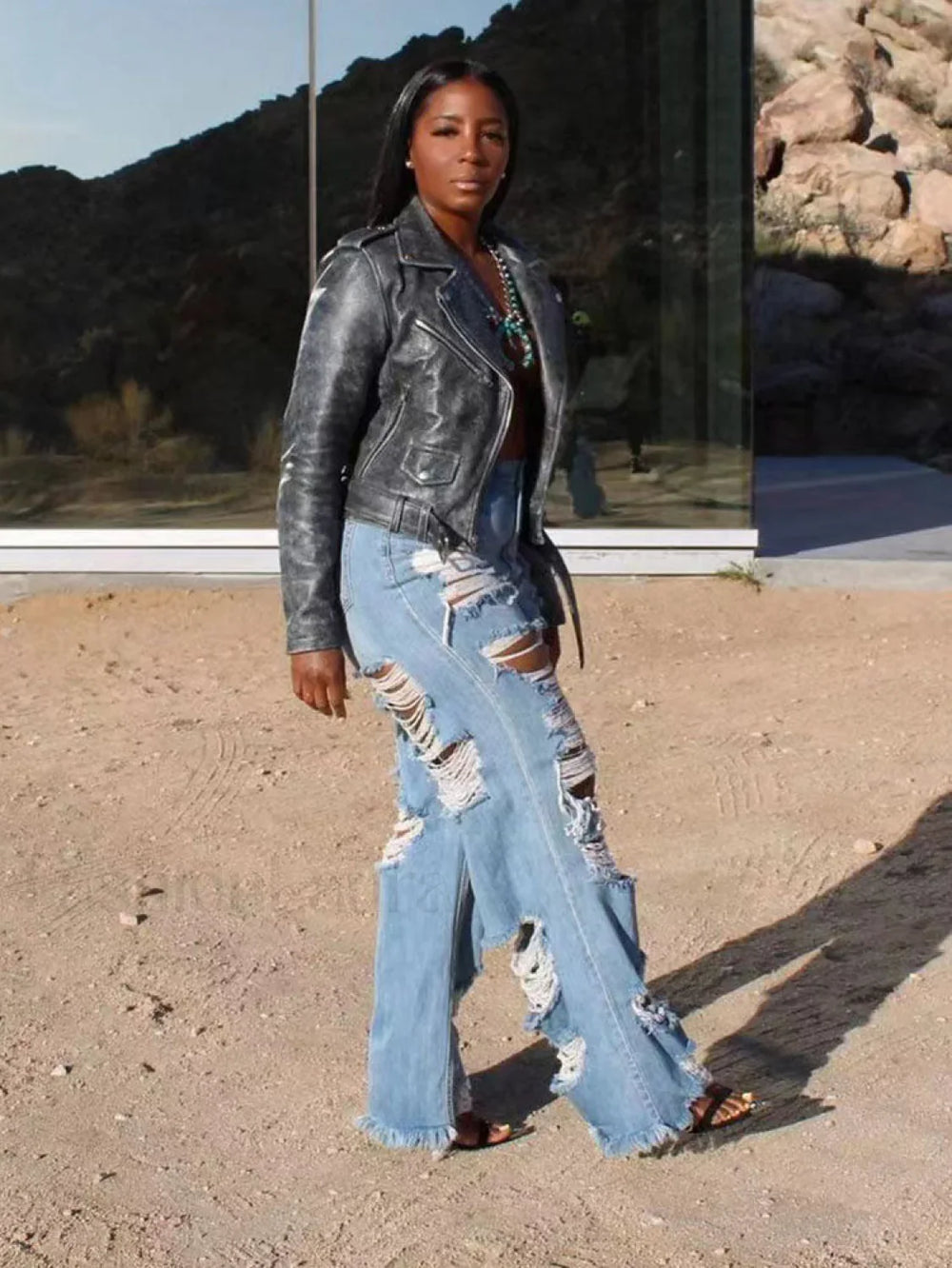 High Waist Ripped Jeans Jeans