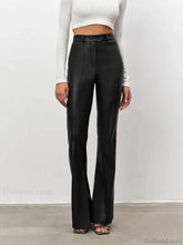 High Waisted Leather Straight Leg Flare Pants Black / XS Pants