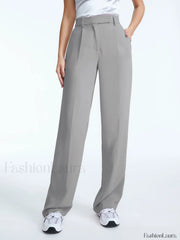 High Waisted Straight Trendy Leg Pleat Front Trousers Pants