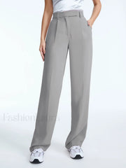 High Waisted Straight Trendy Leg Pleat Front Trousers Pants