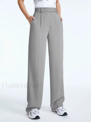 High Waisted Straight Trendy Leg Pleat Front Trousers Pants