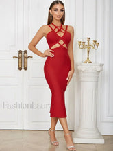 Hollow Lace Up Spaghetti Midi Dress