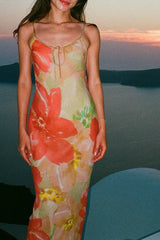 Hollow Print Strappy Halter Spice Girl Floral Dress