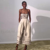 Hollow Wave Hem Boho Dress Beige / S