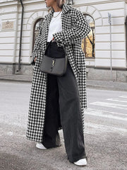 Houndstooth Tweed Graceful Trench Coat Wool Coats