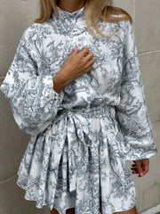 Ink Painting Print Tie Modern Up A Line Short Dress Dresses