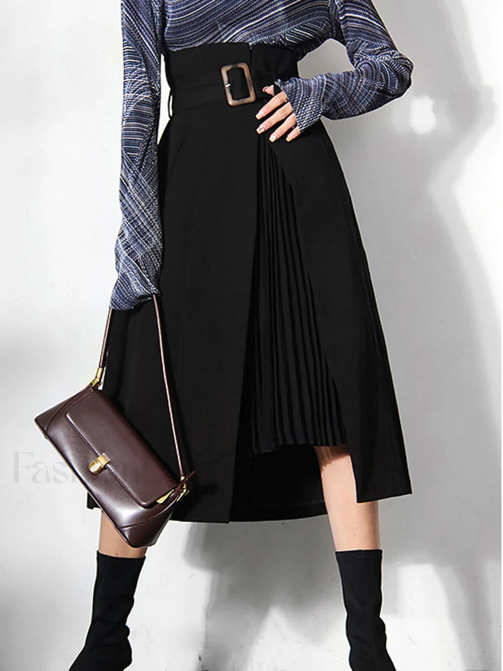 Irregular Package Graceful Belted Midi Skirt Skirts