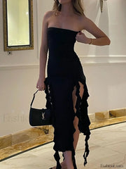 Irregular Ruffle Bandeau Maxi Dress Maxi Dresses