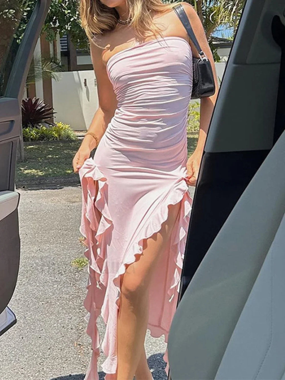 Irregular Ruffle Bandeau Maxi Dress Maxi Dresses