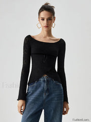 Jacquard Lace Semi sheer Trendy Bowknot Crossover Blouse Blouses