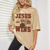 Jesus Always Wins Basketball Inspirational T Shirt Khaki / S