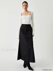 Knit Patchwork Fuzzy Cuff Modern Square Neck Long Sleeve Top Sweaters L