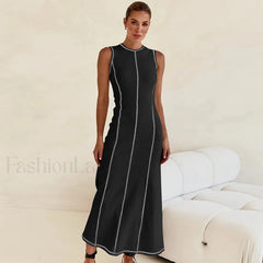 Knit Sleeveless A Line Retro Work Dress Black / S
