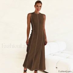 Knit Sleeveless A Line Retro Work Dress Coffee / S