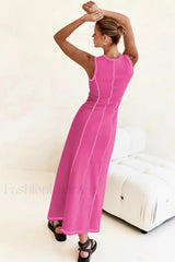 Knitted Sleeveless Round Neck A Line Slip Dress