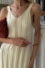 Knitted V Neck Sleeveless Halter Maxi Dress