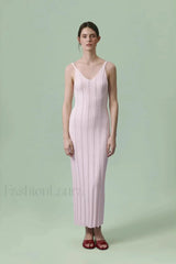 Knitted V Neck Sleeveless Halter Maxi Dress