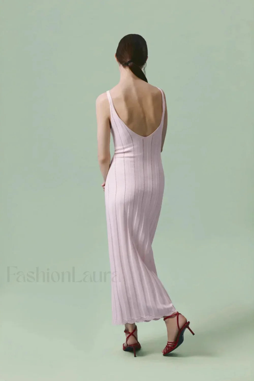 Knitted V Neck Sleeveless Halter Maxi Dress