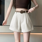 Korean Chic Rolled High Waist A line Loose Shorts